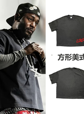 高街KANYE LAMAR西海岸同款短袖boxy短款重磅T恤宽松纯棉cleanfit