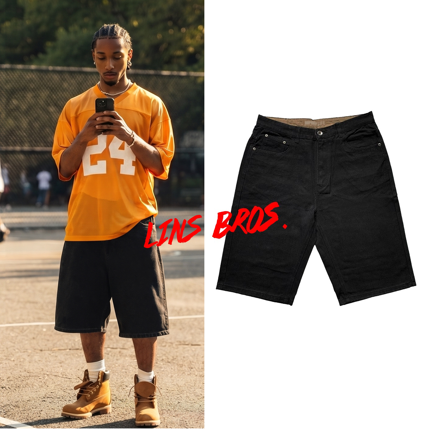 牛货美式嘻哈牛仔OG短裤复古水洗做HIPHOP夏季潮牌宽松平替七分裤