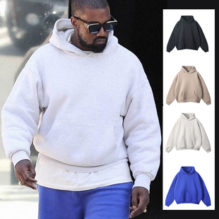 重磅高街5色Kanye FOG侃爷卫衣oversize嘻哈阔型落肩纯色连帽衫
