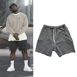 水洗阔腿做旧街头美式 Yeezy风格 运动过膝新 Kanye侃爷短裤 牛货美式