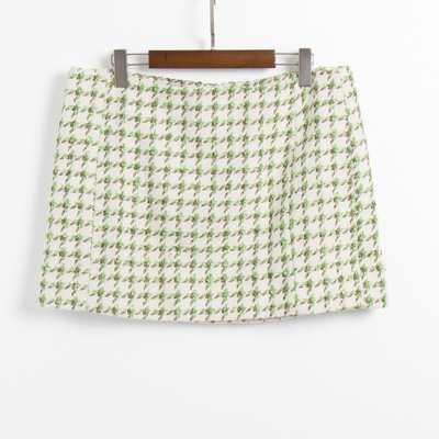 出北欧 样衣 女士 千鸟格 羊毛混纺 OL风半身 短裙 F356278