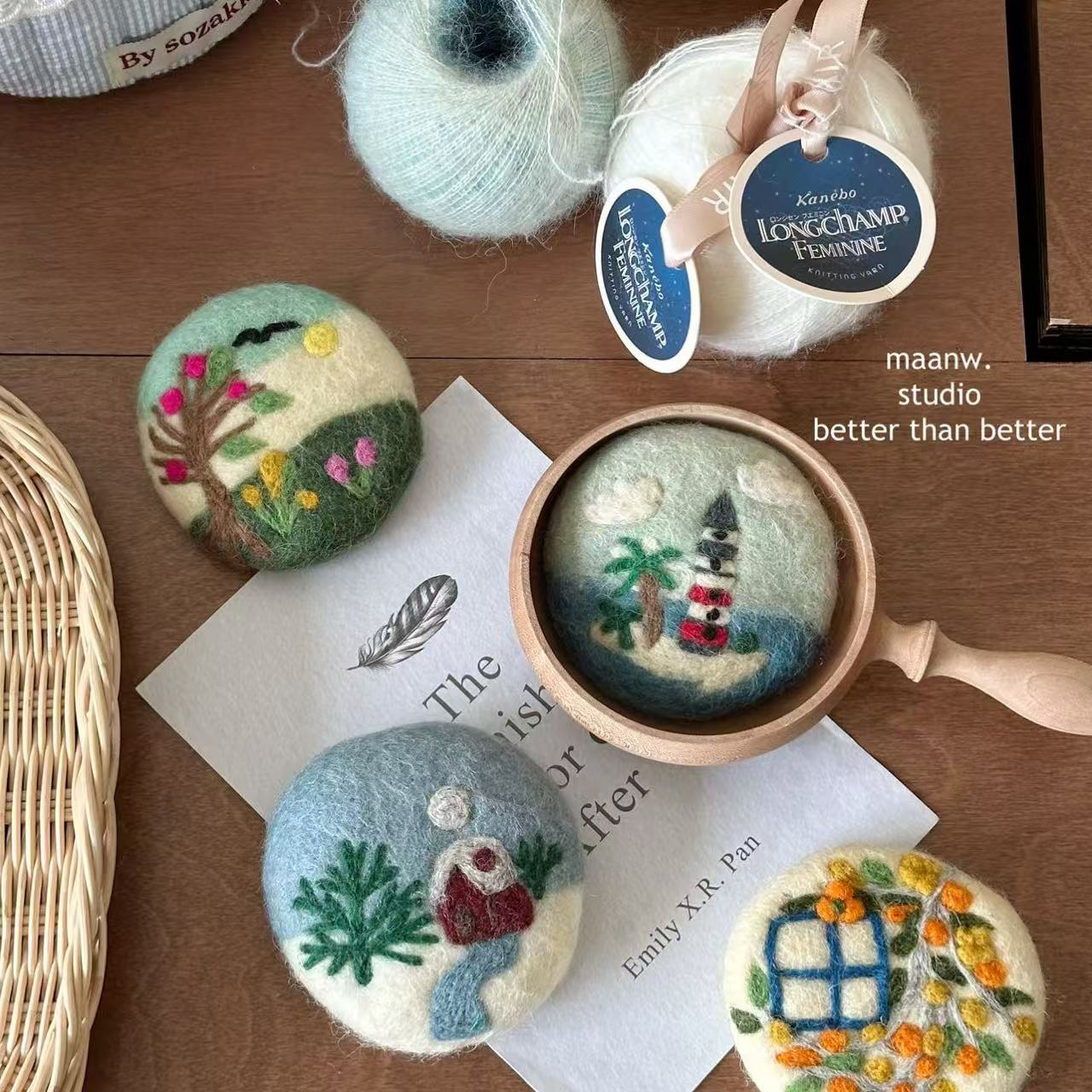 maanw 尼泊尔圆形手工皂羊毛毡保湿皂植物皂起泡丰富身体清洁皂