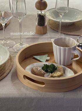 maanw 竹木家用早餐盘蛋糕甜品盘圆形长方提手香薰杂物收纳盘