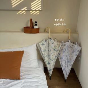 韩系ins风碎花直杆伞木手柄雨伞防风防雨纤维伞 store Fish