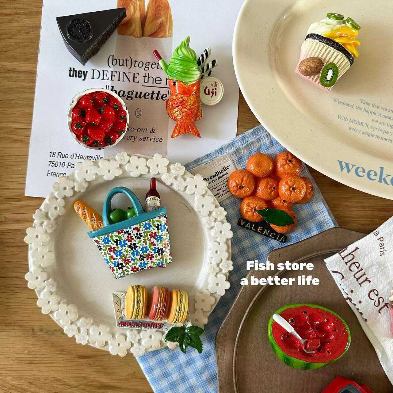 野餐篮立体创意趣味可爱冰箱贴