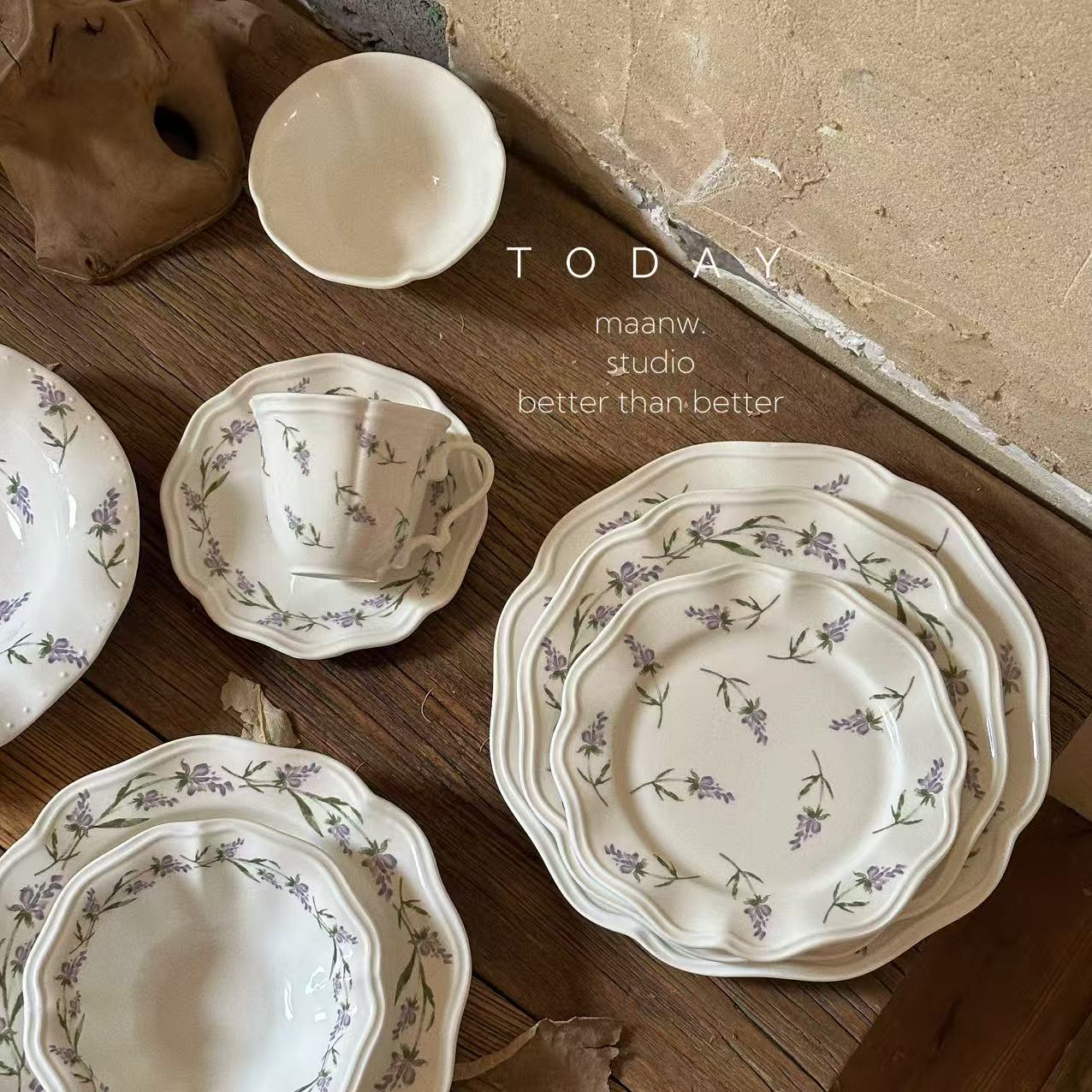 maanw 法式薰衣草陶瓷盘子餐具茶杯深盘意面盘陶瓷碗平盘