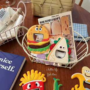 汉堡薯条三硅胶磁性冰箱贴瓶起开瓶器吸铁石 store Fish