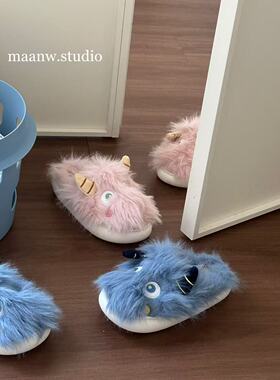 maanw 憨憨小怪兽毛绒拖鞋保暖秋冬家居鞋舒适防滑棉拖