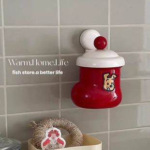 圣诞靴带盖壁挂收纳盒吸盘小垃圾桶迷你桌面杂物桶 store Fish