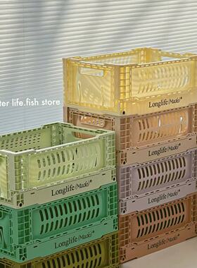 maanw 折叠收纳盒塑料加厚筐杂物书本可叠加储物盒纯色拼色