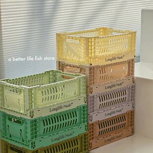 折叠收纳盒塑料加厚筐杂物书本可叠加储物盒纯色拼色 maanw