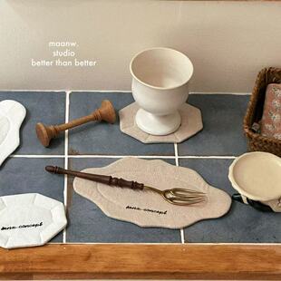 maanw 日式ins风棉麻垫布隔热杯垫小餐垫餐具垫米色本白