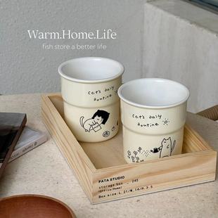奶油色猫咪生活陶瓷手握马克杯牛奶杯水杯咖啡杯 store Fish