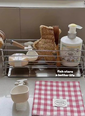 *Fish store*不锈钢海绵架水槽刷子洗手液厨房水池台面收纳置物架
