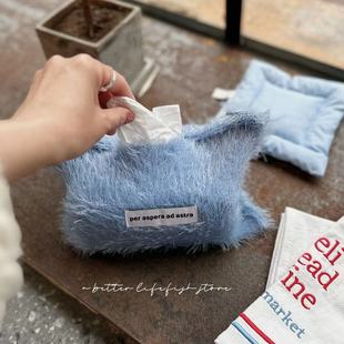 温柔毛绒纸巾抽车载床头简约纸巾套茶几抽纸收纳 store Fish