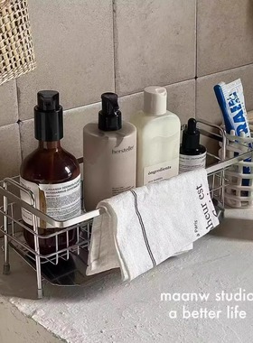 *Fish store*304不锈钢厨房置物架抹布架海绵沥水架护肤品收纳