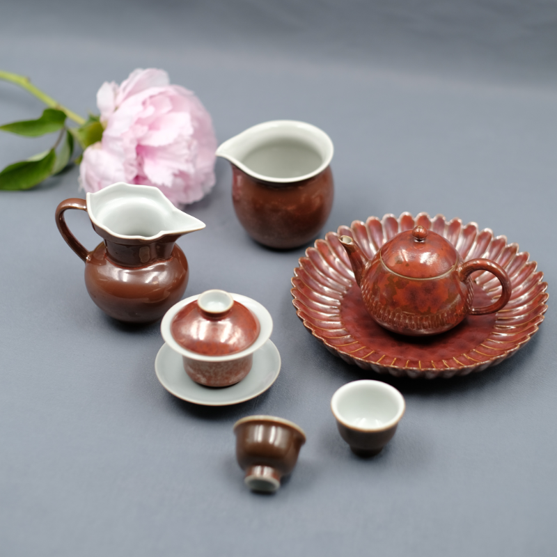 山茗煮意铖瓷窑铁锈红釉小梨形壶景德镇柴窑茶壶铁红釉系列复古