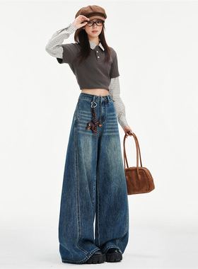 美式复古做旧大阔腿版型显瘦显高吸睛牛仔裤女柔软慵懒藏肉舒适女