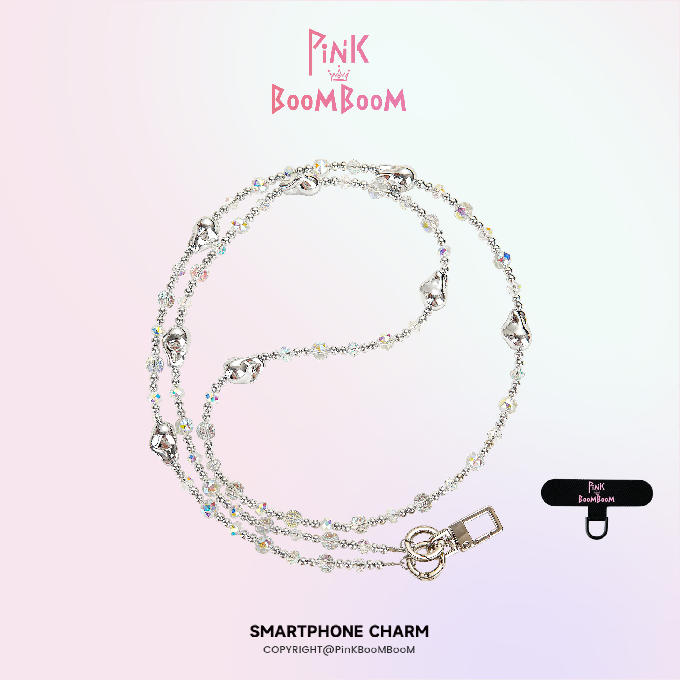 PinKBooM原创银巴洛水晶珍珠手机斜挎链条百搭时尚长款背带挂绳女