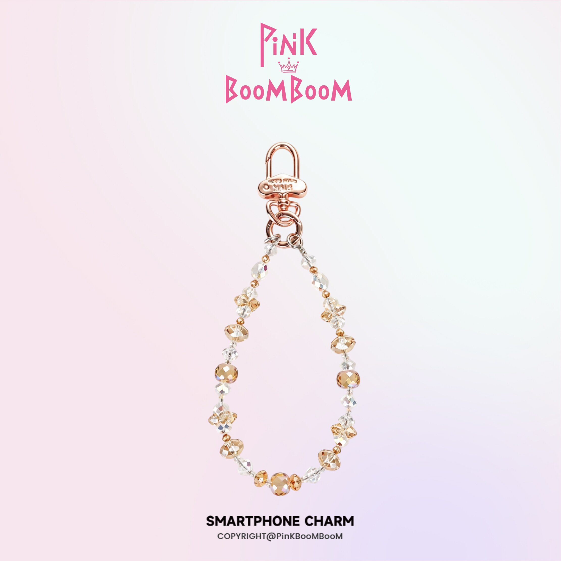 PinKBooM原创灵动玉金丝华子手机链奥地利水晶施家钥匙挂绳手机壳