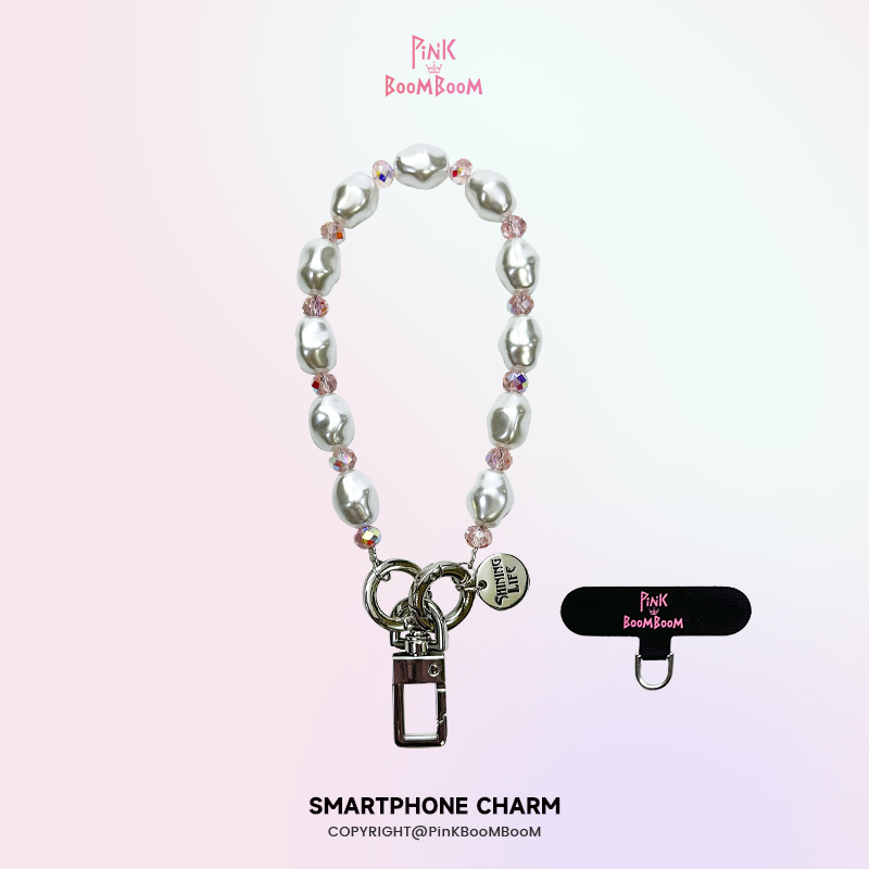 原创巴洛克粉手机链轻奢手机挂绳手腕式短款挂链水晶串珠钥匙扣女
