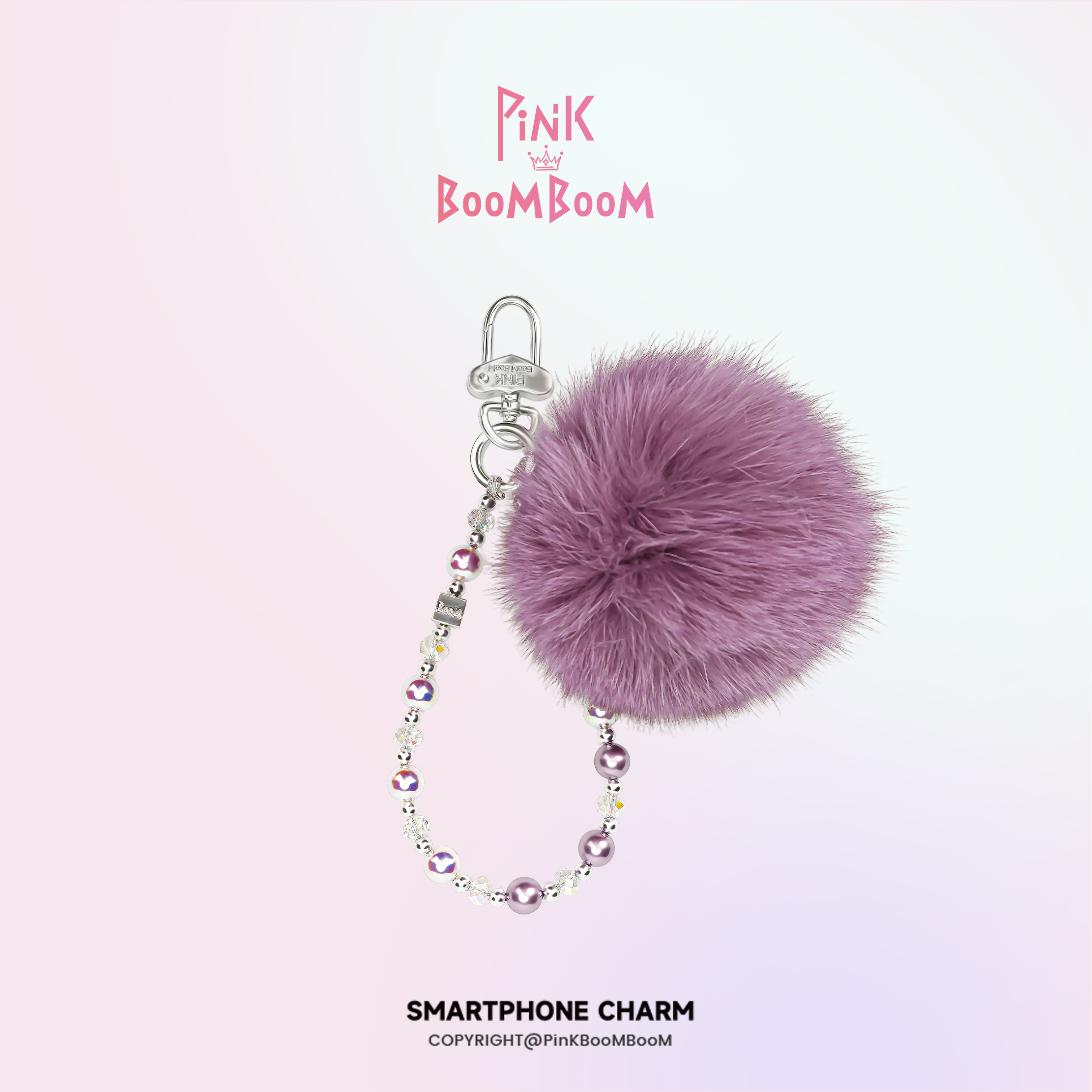 PinKBooM紫色水晶毛球手机链礼物