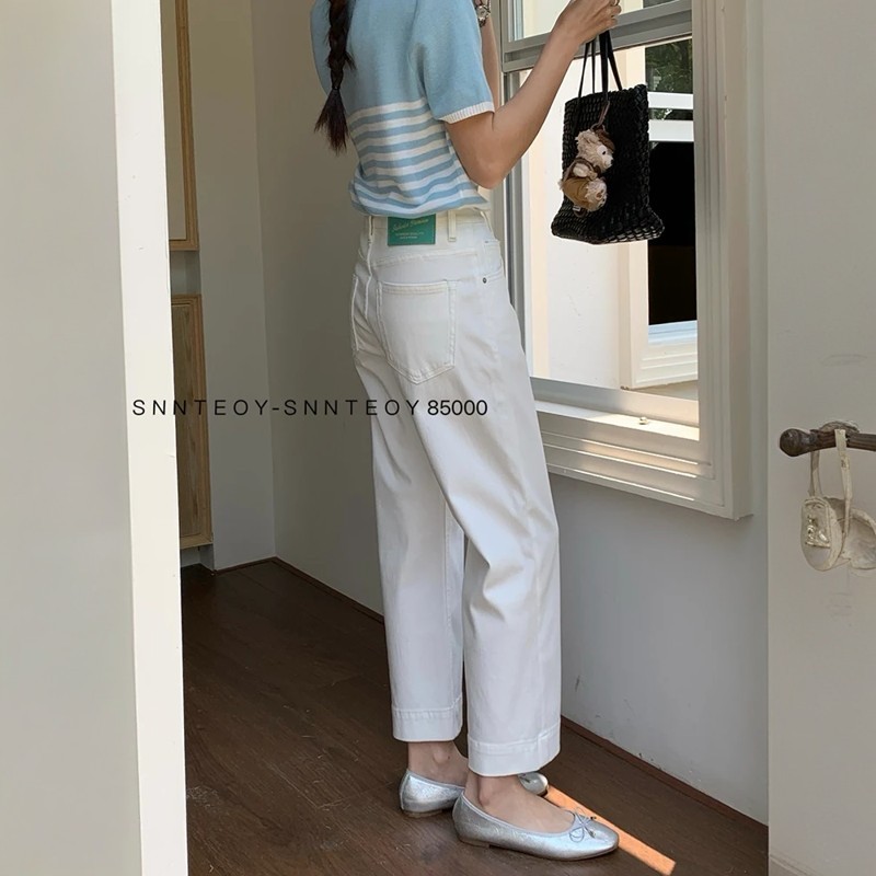 daiclaire代嘉儿85000牛仔裤女夏季薄款森调弹力白色九分阔腿裤