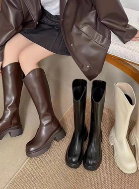 白鹿同款她致小V靴弹力靴加绒冬季厚底增高6cm骑士长筒靴女靴2813