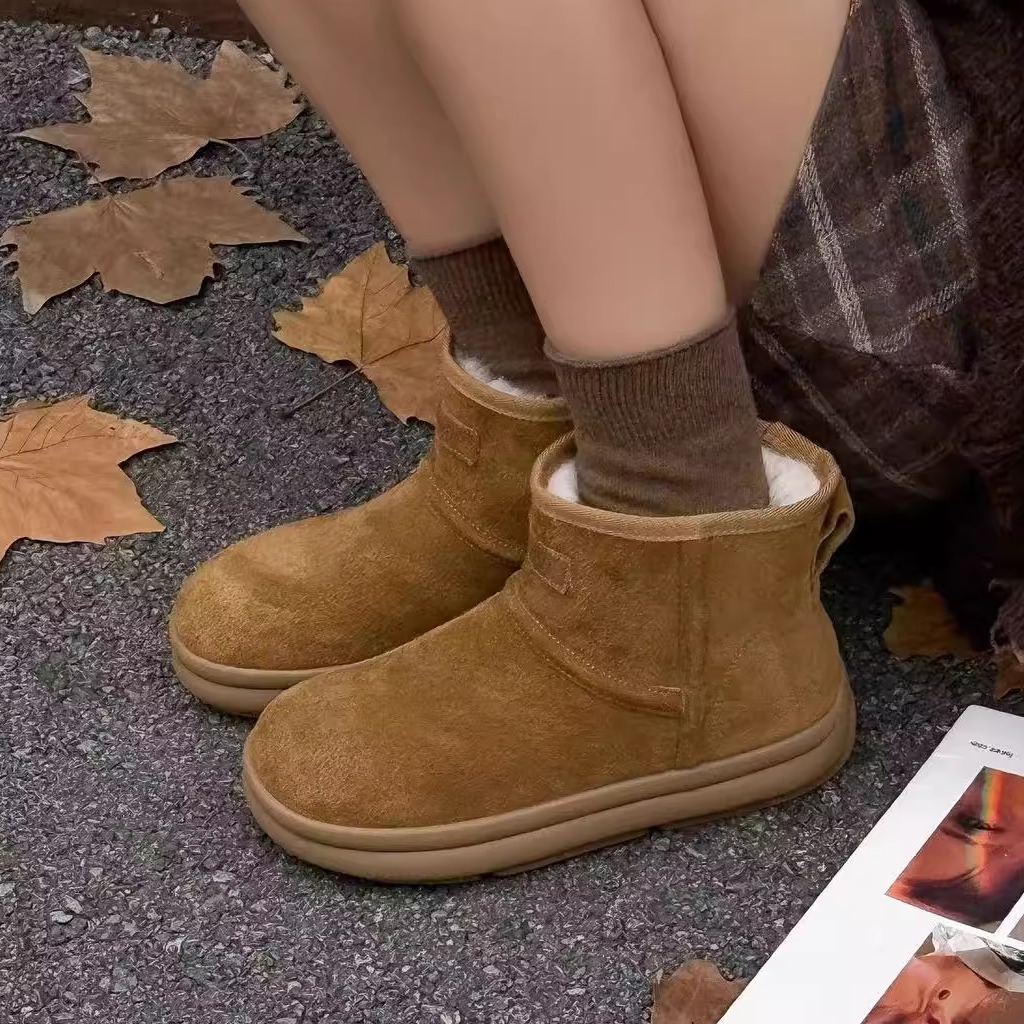 牛反绒真皮厚底雪地靴靴2025新款加绒勃肯鞋保暖加绒短靴她致3065