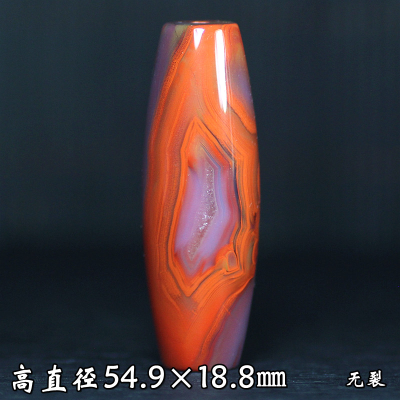 天然北票战国红玛瑙艳红紫罗兰缠丝老料大勒子桶珠挂件项链坠吊坠
