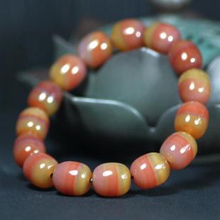 天然巴西玛瑙原矿原色艳红黄满缠丝同料老型珠手链手串手钏礼品