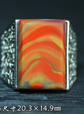 北票战国红满丝方戒面银戒指指环