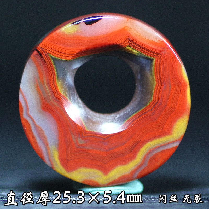 天然北票战国红玛瑙艳红黄血红闪丝圆牌挂件吊坠项链坠平安扣平璧