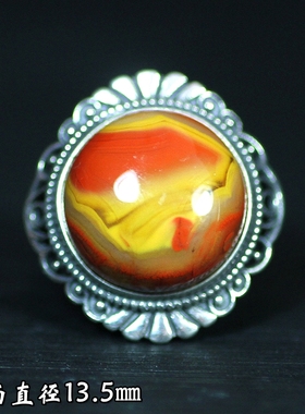 北票战国红女款银戒指指环镶嵌面