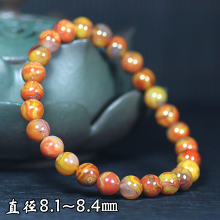 天然北票战国红玛瑙艳红黄鸡油黄缠丝老料圆球圆珠手钏手链手串