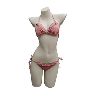 粉色花边甜美可爱性感少女比基尼女泳衣度假 清仓