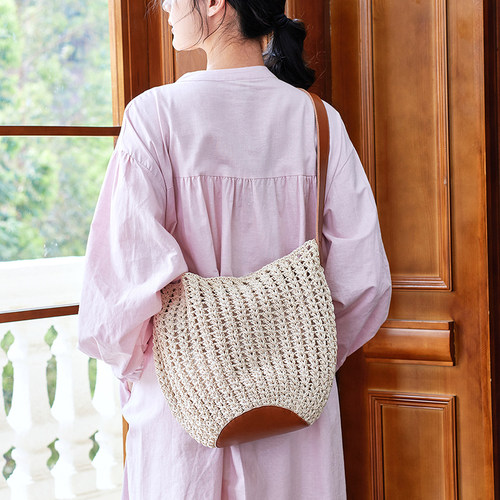 藤也家2025新款牛皮蜡线编织包