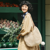 韩国ins小众复古休闲森系手工编织包棉线大容量网格镂空单肩大包