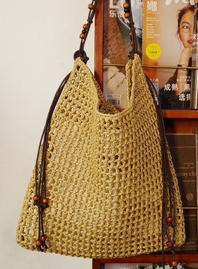 手工编织包包女2026新款网红PP草编大容量托特包可调节单肩沙滩包