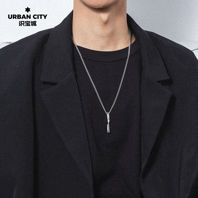 简约线条吊坠长条螺旋项链个性圆柱韩版时尚挂坠男女钛钢潮牌配饰