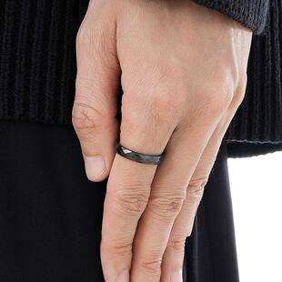 ACITY喜城百搭菱形面黑色陶瓷戒指男女切面高级感素圈食指戒指环