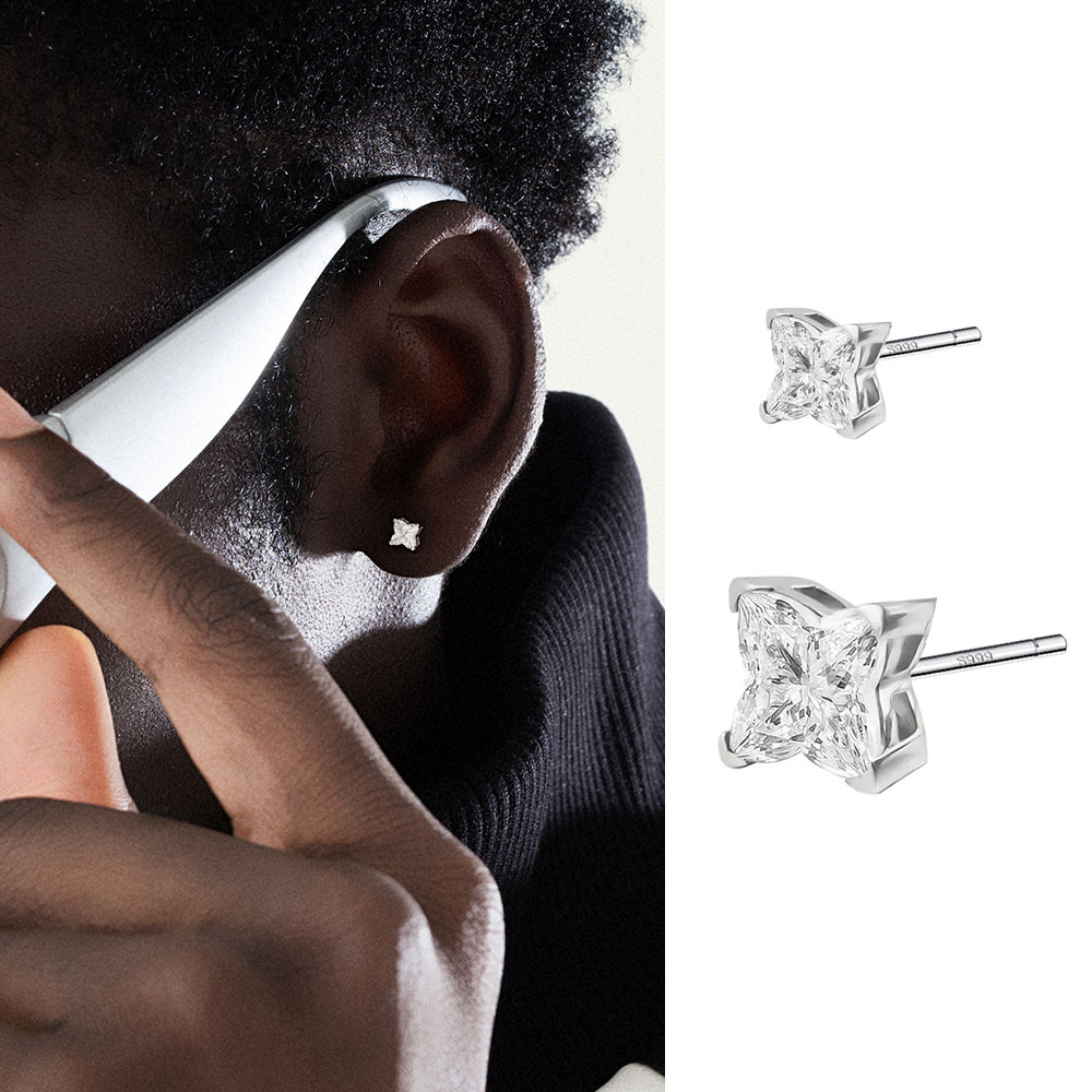 ACITY喜城925纯银锆石四叶草耳钉