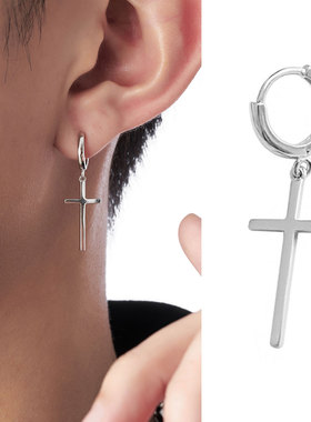 ACITY喜城嘻哈925纯银十字架耳环男嘻哈朋克耳钉高级感耳坠女耳饰