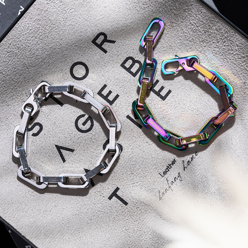 方形锁七彩色ins风钛钢潮牌手链