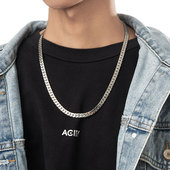 ACITY喜城高级感古巴链项链男士 嘻哈扁平锁骨链女百搭钛钢配饰潮