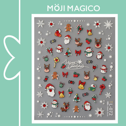 茉季圣诞雪人元素点钻立体浮雕美甲贴纸防水指甲贴饰品3399 TL071