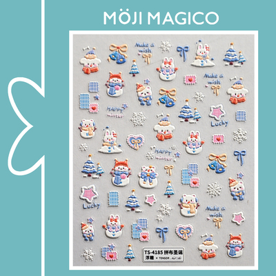 茉季圣诞节雪人圣诞树立体浮雕美甲贴纸防水指甲贴饰品4185 4193