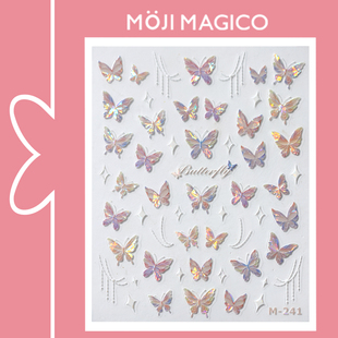 茉季玻璃碎蝴蝶美甲贴纸防水指甲贴装饰贴花饰品M241