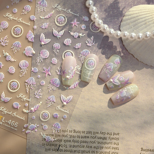 茉季梦幻贝壳点珍珠玻璃碎美甲贴纸防水指甲贴装饰贴花饰品TL466