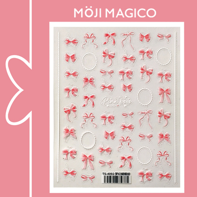 茉季粉蓝蝴蝶结多彩美甲贴纸防水指甲贴装饰贴花饰品4092 4093